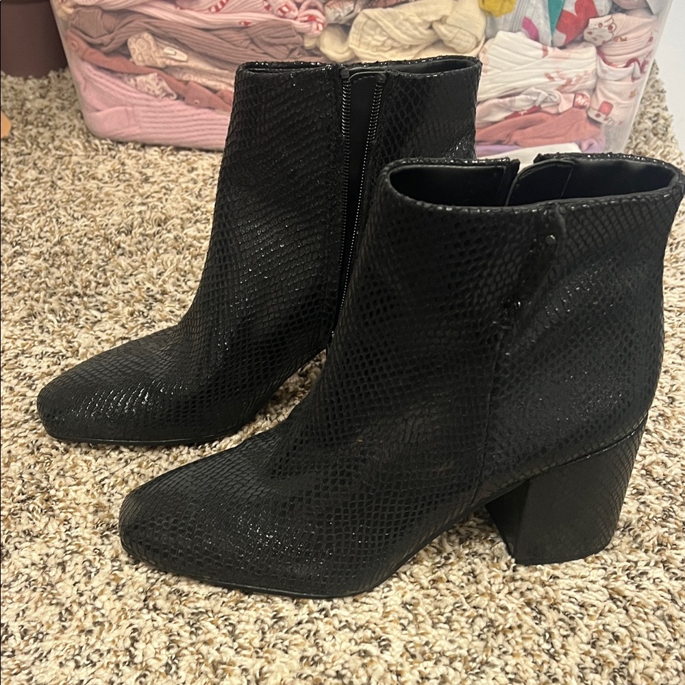 Franco Sarto Black Textured Ankle Boots